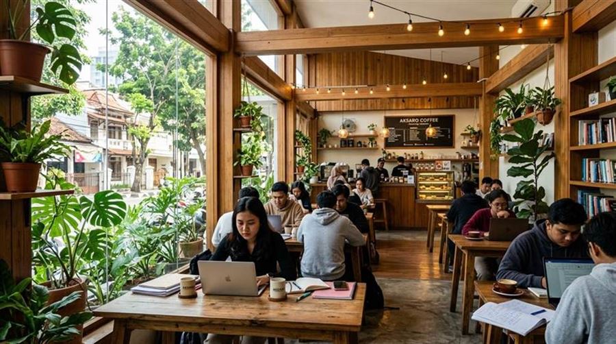 Mahasiswa menggunakan software reference manager di laptop untuk menyusun daftar pustaka skripsi secara otomatis