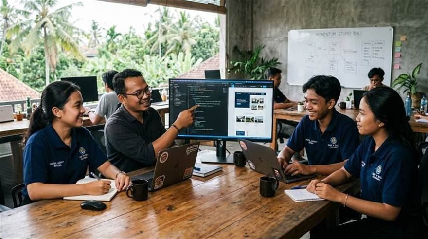 Siswa mempraktikkan pengolahan data aplikasi perkantoran di layar monitor komputer